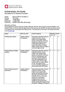 Stonehenge Stones And Bones Risk Assessment | The School Trip