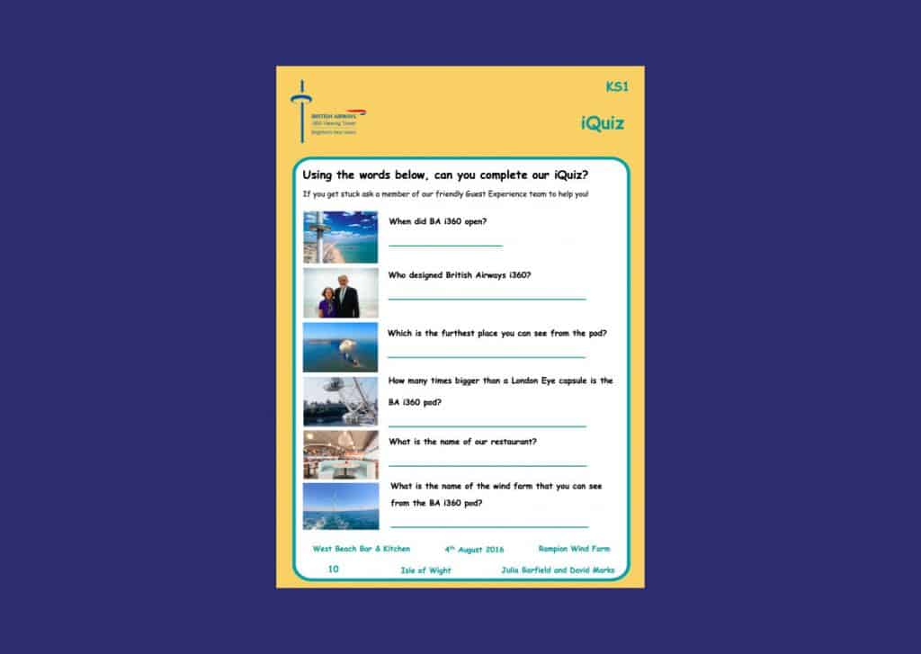 British Airways i360 Key Stage 1 Question Sheet Teaching Resource Profile Image