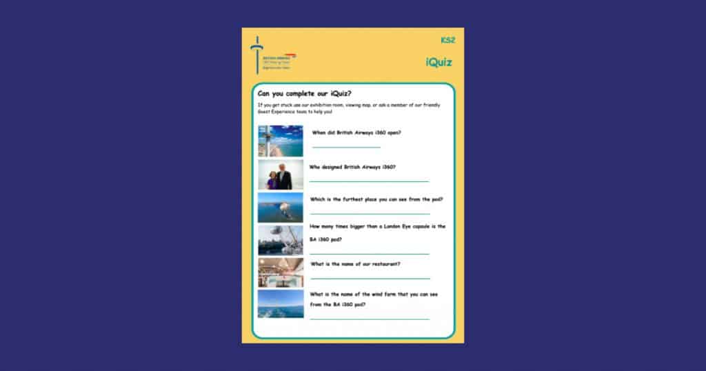 British Airways i360 Key Stage 2 Question Sheet Teaching Resource Profile Image