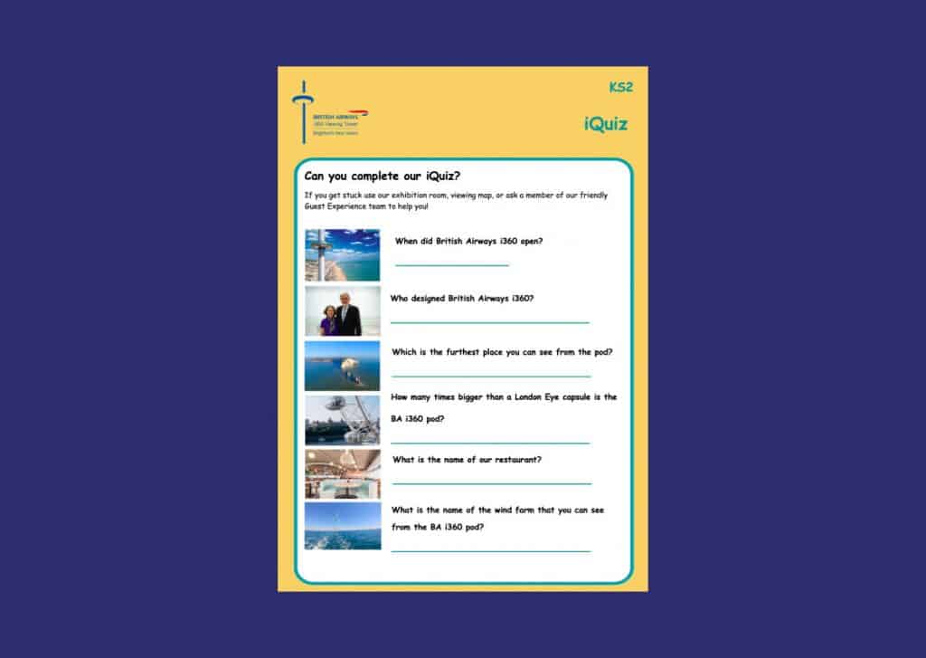 British Airways i360 Key Stage 2 Question Sheet Teaching Resource Profile Image
