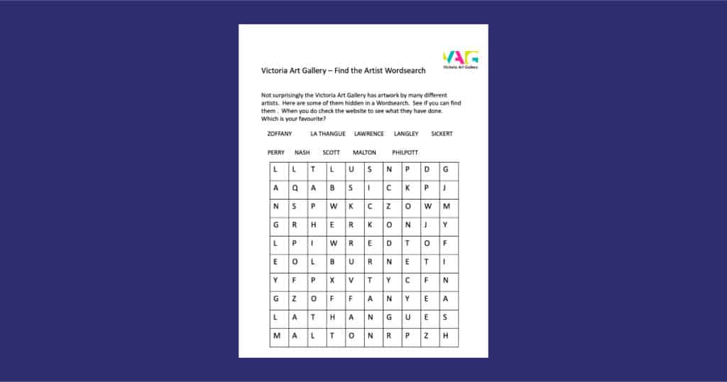 Victoria Art Gallery’s Find the Artist Wordsearch Resource
