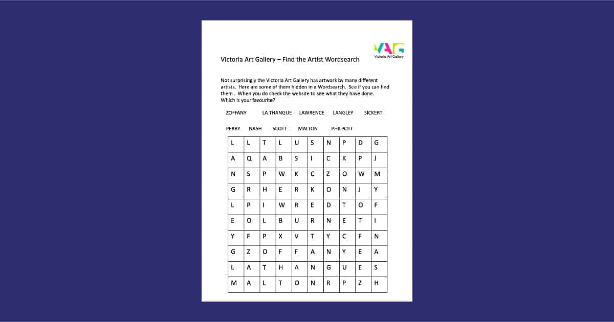 Victoria Art Gallery’s Find the Artist Wordsearch Resource