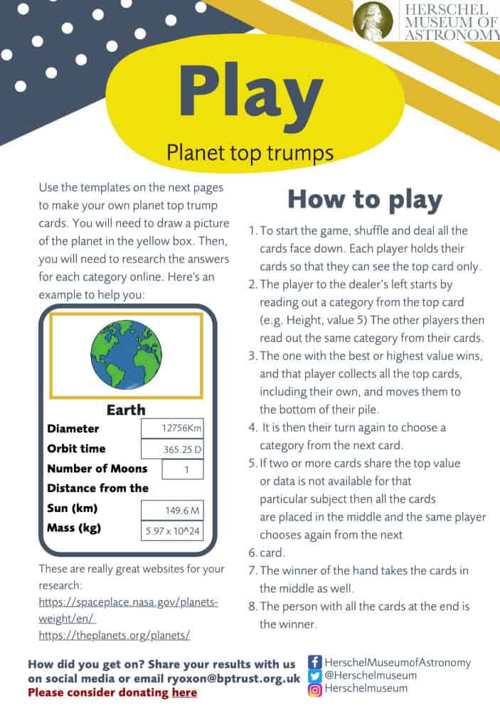 Herschel Museum Of Astronomy's Planet Top Trumps