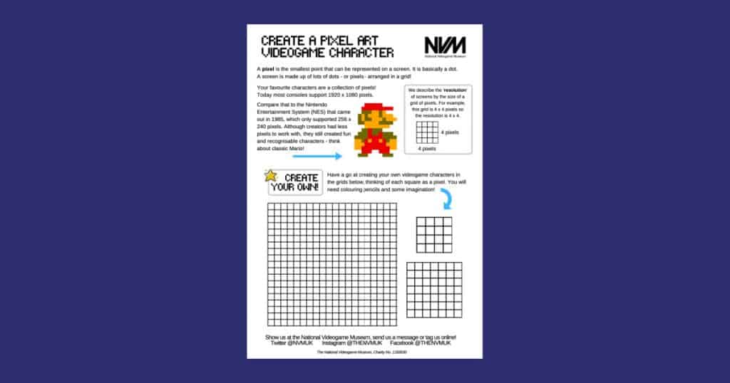 National Videogame Museums Create Your Own Pixel Art Character Design Worksheet Social Image