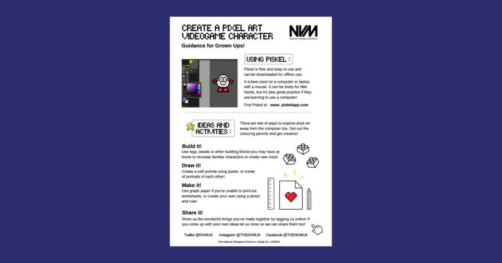 National Videogame Museums Create Your Own Pixel Art Character Guide for Adults Social Image